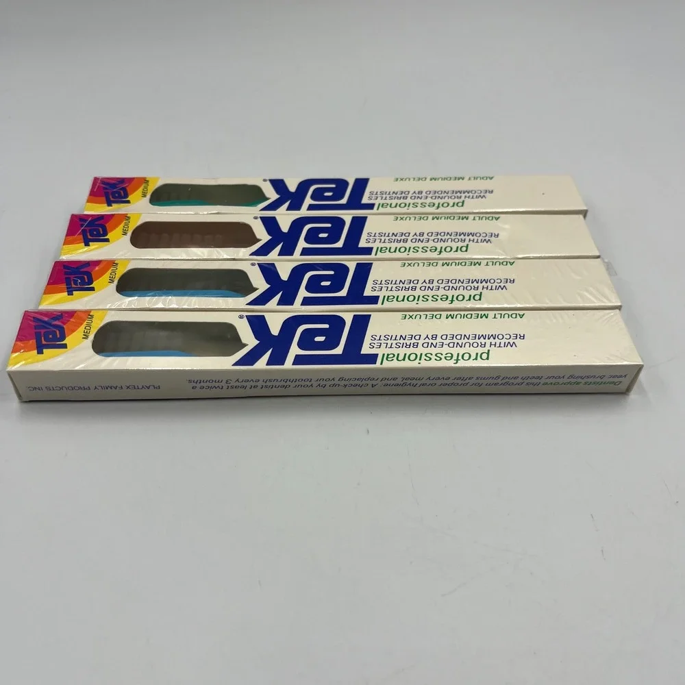Tek Toothbrush Multi Adult OS 1985 Vintage Professional Medium 4 Pack NEW